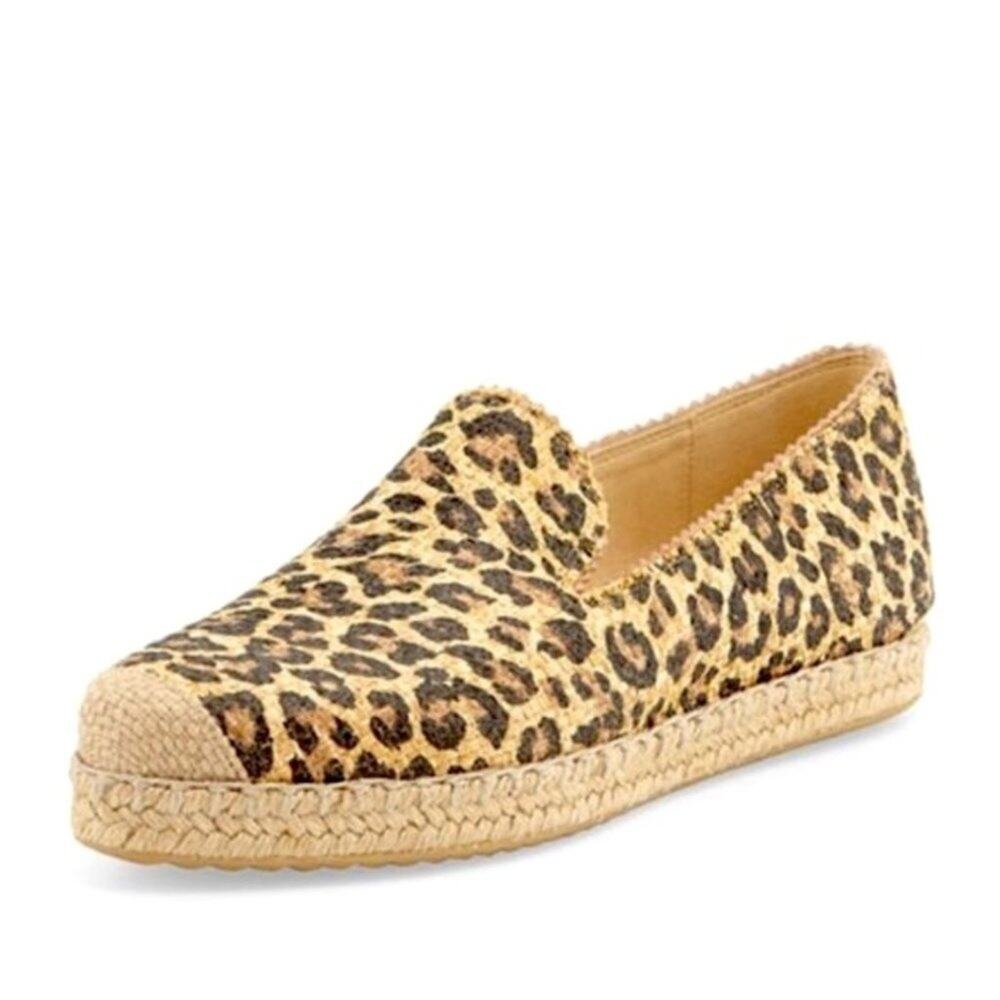 Stuart Weitzman Catalan leopard print espadrilles flat comfort shoes sz 5.5
